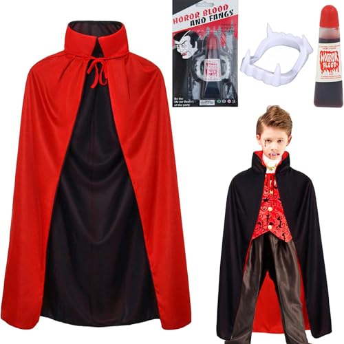 Winwild 3 Stück Vampir Kostüm Herren Set - 150CM Umhang Mit Zähne & Kunstblut, Schwarz Rot Cape Dracula Halloween Kostüm für Erwachsene Winwild 3 Stück Vampir Kostüm Herren Set - 150CM Umhang Mit Zähne & Kunstblut, Schwarz Rot Cape Dracula Halloween Kostüm für Erwachsene von Winwild