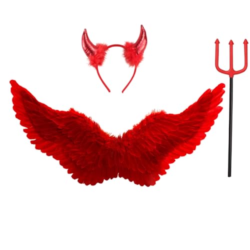 3er Engelsflügel Rot mit Teufelshörner & Zauberstab Set,Engel Flügel 60CM Engel Teufel Feen Kostüm Kinder Accessoires für Halloween Karneval Cosplay Party Fasching Verkleidung 3er Engelsflügel Rot mit Teufelshörner & Zauberstab Set,Engel Flügel 60CM Engel Teufel Feen Kostüm Kinder Accessoires für Halloween Karneval Cosplay Party Fasching Verkleidung von Winwild