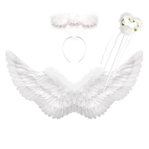 Winwild 3er Engelsflügel Weiß mit Heiligenschein & Zauberstab Set,75cm Engel Flügel Damen Engel Teufel Feen Kostüm Accessoires Erwachsene für Halloween Karneval Cosplay Party Fasching Verkleidung Winwild 3er Engelsflügel Weiß mit Heiligenschein & Zauberstab Set,75cm Engel Flügel Damen Engel Teufel Feen Kostüm Accessoires Erwachsene für Halloween Karneval Cosplay Party Fasching Verkleidung von Winwild