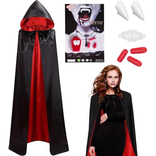 Winwild Halloween Vampir Kostüm - Doppelt SATIN Umhang mit Kapuze & Vampirzähne & Kunstblut,120/140/150 cm Halloween Umhang Vampir Rot Schwarz Cape Dracula Kostüm Erwachsene Damen Mädchen Winwild Halloween Vampir Kostüm - Doppelt SATIN Umhang mit Kapuze & Vampirzähne & Kunstblut,120/140/150 cm Halloween Umhang Vampir Rot Schwarz Cape Dracula Kostüm Erwachsene Damen Mädchen von Winwild