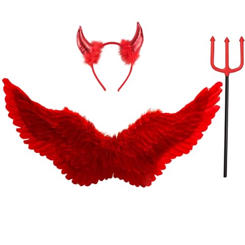 Winwild 75CM Engelsflügel Rot mit Teufelshörner & Zauberstab Set,Erwachsene Engel Flügel Damen Engel Teufel Feen Kostüm Accessoires für Halloween Karneval Cosplay Party Fasching Verkleidung Winwild 75CM Engelsflügel Rot mit Teufelshörner & Zauberstab Set,Erwachsene Engel Flügel Damen Engel Teufel Feen Kostüm Accessoires für Halloween Karneval Cosplay Party Fasching Verkleidung von Winwild