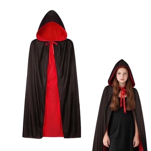 Winwild Doppelseitig Umhang mit Kapuze,80/100/120cm Vampir Umhang Kinder,Halloween Vampir Kostüm Dracula Umhang Vampire Cape Rot Schwarzer Umhang Halloween Kostüm Karneval Cosplay Junge Mädchen von Winwild