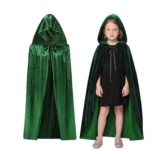 Winwild Grüner Samt Umhang mit Kapuze Kinder 120CM Samt Cape Halloween Umhang Kinder Vampir Kostüm Mädchen Junge für KarnevalCosplay(S,Grün) von Winwild