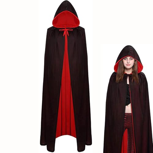 Winwild Doppelseitig Umhang mit Kapuze,140/160cm Vampir Umhang Erwachsene,Halloween Kostüm Vampire Dracula Cape Rot Schwarzer Umhang Halloween Karneval Cosplay Vampirumhang Damen Herren Vampir Kostüm von Winwild