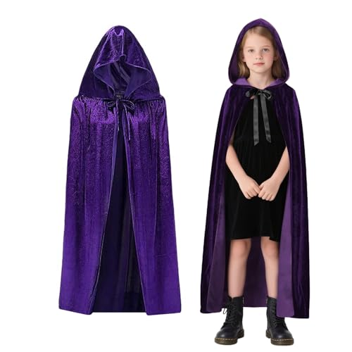 Winwild Halloween Umhang Kinder 120CM Lila Umhang mit Kapuze Samt Cape Vampir Kostüm Mädchen Junge für Karneval Halloween Cosplay Kostüm(S,Lila) von Winwild