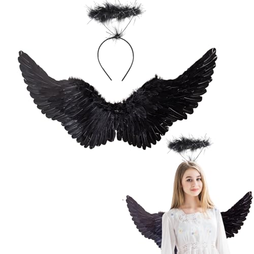 Winwild Engelsflügel Schwarz mit Heiligenschein Set,60 cm Schwarzer Engel Teufels Flügel Accessoires,Engel und Teufel Kostüm Kinder für Halloween Karneval Cosplay Party Fasching Verkleidung Winwild Engelsflügel Schwarz mit Heiligenschein Set,60 cm Schwarzer Engel Teufels Flügel Accessoires,Engel und Teufel Kostüm Kinder für Halloween Karneval Cosplay Party Fasching Verkleidung von Winwild