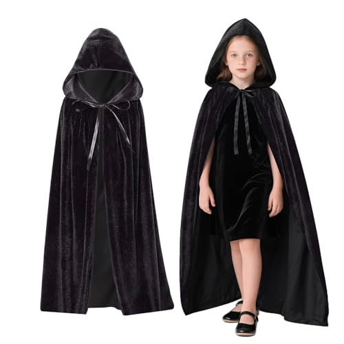 Winwild Kinder Schwarzer Umhang mit Kapuze,100cm Samt Umhang Halloween Mädchen Junge Vampir Cape Hexenumhang Unisex für Mittelalter Karneval Halloween Kostüm Cosplay Winwild Kinder Schwarzer Umhang mit Kapuze,100cm Samt Umhang Halloween Mädchen Junge Vampir Cape Hexenumhang Unisex für Mittelalter Karneval Halloween Kostüm Cosplay von Winwild