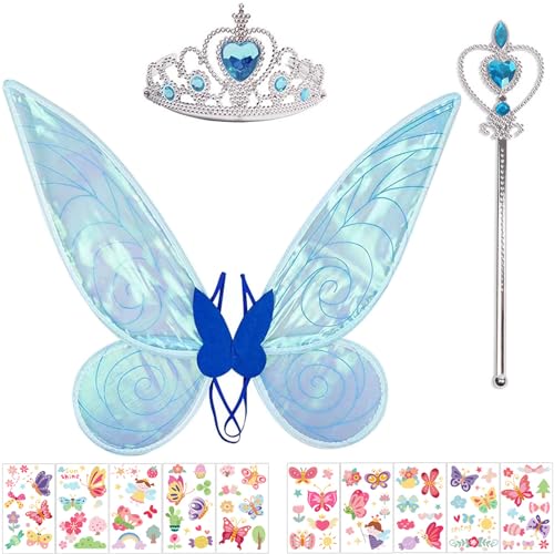 Feenflügel Blau Halloween Karneval Feenflügel Erwachsene Kinder Elfenflügel Schmetterlingsflügel Erwachsene Glitzer Feen Flügel Kostüm Damen Fairy Wings(60×48CM) von Winwild