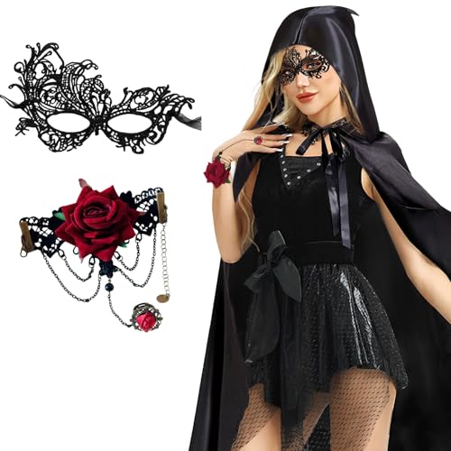 Winwild Schwarzer Umhang mit Kapuze,3er Halloween Umhang Kostüm Damen Set,140cm Darth Vader Vampir Umhang mit Maske & Gothic Finger Kette,Satin Cape Halloween Kostüm Vampir Kostüm Erwachsene Winwild Schwarzer Umhang mit Kapuze,3er Halloween Umhang Kostüm Damen Set,140cm Darth Vader Vampir Umhang mit Maske & Gothic Finger Kette,Satin Cape Halloween Kostüm Vampir Kostüm Erwachsene von Winwild
