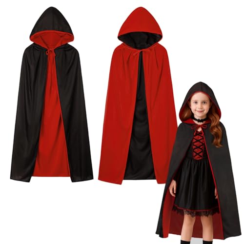 Winwild Vampir Umhang mit Kapuze - Unisex Vampir Kostüm Kinder,Beidseitig Halloween Kostüm Umhang Mädchen Jungen,90cm 120cm Gothic Dracula Vampire Cape Mantel für Halloween & Fasching & Karneval von Winwild