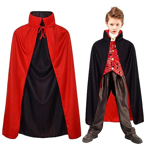Winwild Vampir Umhang mit Kragen- Schwarz Rot Doppelseitig, Halloween Cape Vampir Kostüm Kinder für Karneval Halloween Cosplay(XS-90cm) von Winwild