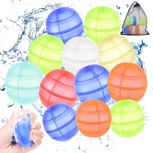 12 Stück Wasserbomben Wiederverwendbar mit Mesh Bag, Wiederverwendbare Selbstschließend Wasserbomben, Schnelle Befüllung, Sommer Spielzeug für Kinder & Erwachsene, Strand, Poolparty Outdoor 12 Stück Wasserbomben Wiederverwendbar mit Mesh Bag, Wiederverwendbare Selbstschließend Wasserbomben, Schnelle Befüllung, Sommer Spielzeug für Kinder & Erwachsene, Strand, Poolparty Outdoor von Winwj