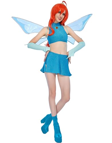 Winx Club Damen Bloom Top und Rock mit einem Paar Flügel Cosplay Kostüm Outfit (Größe M) von Winx Club