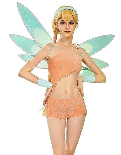 Winx Club Damen Stella Cosplay Feenkostüm Outfit One-Shoulder-Top und Shorts mit einem Paar Flügel Winx Club Damen Stella Cosplay Feenkostüm Outfit One-Shoulder-Top und Shorts mit einem Paar Flügel von Winx Club