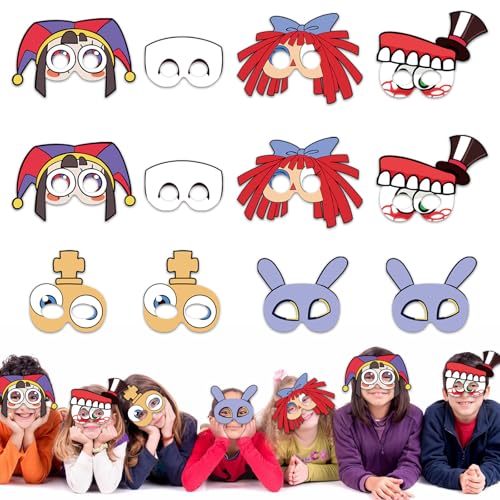 Wirhaut 12 Stück Circus Cosplay Party Masken, Karikatur Kinder Party Masken, Maske Party Geburtstag Deko für Jungen Mädchen Kinder Maskerade Cosplay Party Karneval Weihnachten von Wirhaut