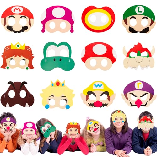 Wirhaut 12 Stück Mar-i Cosplay Party Masken,Super Bros Kinder Party Masken,Maske Party Geburtstag Deko für Jungen Mädchen Kinder Maskerade Cosplay Party Karneval Weihnachten von Wirhaut