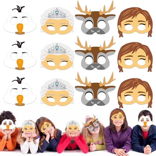 Wirhaut 12 Stück Froz Cosplay Masken, Els Kinder Party Einladungskarten, Maske Geburtstag Deko für Jungen Mädchen Kinder Maskerade Cosplay Karneval Weihnachten von Wirhaut