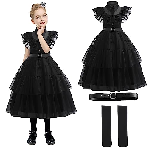 Wirhaut Gothic Kleid Kostüm für Kinder Mädchen - Schwarz Faschingskostüm, Karneval Midikleid, Family Gothic Outfits für Halloween Cosplay Party von Wirhaut