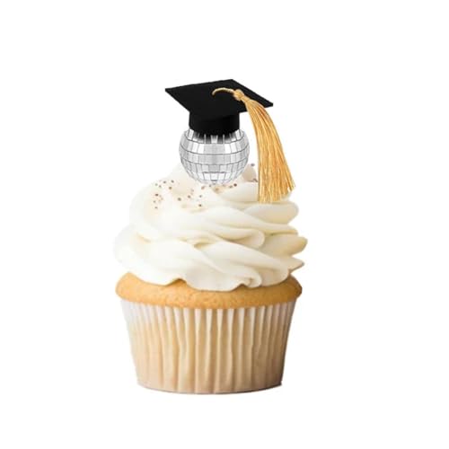 Wisafory 10 Stück Disco-kugel mit Abschlusskappe Mini Abschlussschokoladendekoration Cupcake Topper Disco Balls Kuchenaufsatz Tischdekoration für DJ Club Party Weihnachten Valentine Baum Hochzeit 1# von Wisafory