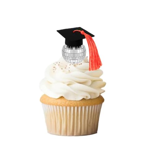 Wisafory 10 Stück Disco-kugel mit Abschlusskappe Mini Abschlussschokoladendekoration Cupcake Topper Disco Balls Kuchenaufsatz Tischdekoration für DJ Club Party Weihnachten Valentine Baum Hochzeit 2# von Wisafory