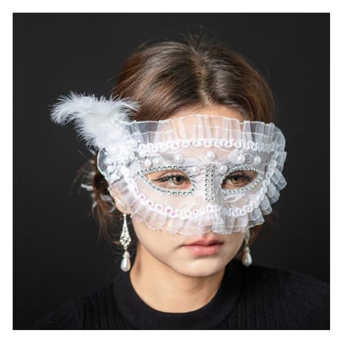 Wisafory Maskerade Maske mit Feder Venezianische-Maske Mode Gesichtsmaske Elegante Spitze Mardi Gras Karneval Augenmaske mit Perlen für Halloween, Kostümparty, Cosplay, Verkleidung Weiß 2 Stück Wisafory Maskerade Maske mit Feder Venezianische-Maske Mode Gesichtsmaske Elegante Spitze Mardi Gras Karneval Augenmaske mit Perlen für Halloween, Kostümparty, Cosplay, Verkleidung Weiß 2 Stück von Wisafory