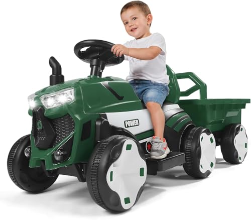 6V Traktor mit abnehmbarem Anhänger und 2,4G Fernbedienung, Kinder Aufsitztraktor mit LED Lichtern, Musik, Hupe & USB Funktionen, geeignet für Kinder 6V Traktor mit abnehmbarem Anhänger und 2,4G Fernbedienung, Kinder Aufsitztraktor mit LED Lichtern, Musik, Hupe & USB Funktionen, geeignet für Kinder von Wisbecost