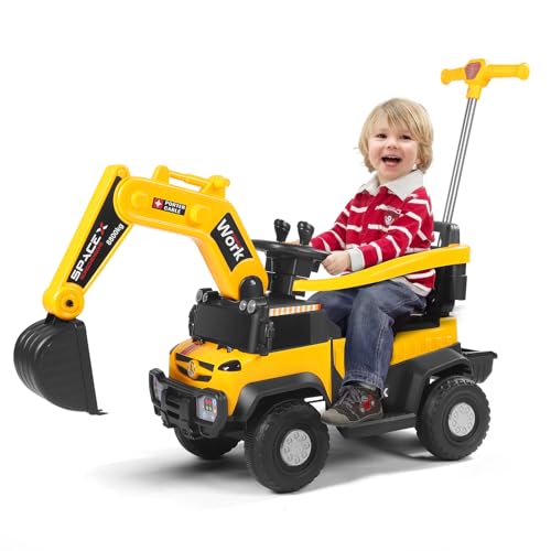 Rutscher,Kinder Sitzbagger mit drehbarer und Verstellbarer Schaufel, Kinderbagger mit Stauraum unter dem Sitz, Hupen, Sandbagger von Wisbecost