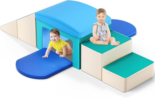 Wisbecost Softbausteine,Schaumstoff bausteine Kinder,Schaumstoff Klettergerüste für Kleinkinder,Indoor Kletter und Krabbelspielset (6 Stück - hellblau) von Wisbecost