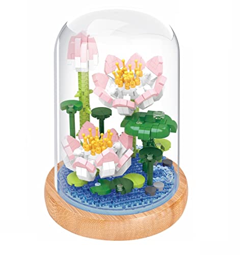 Wise Hawk Bausatz mit Miniaturblöcken zum Bauen von Blumen. Mit Holzständer und Kuppelabdeckung. Nilrose von WiseHawk