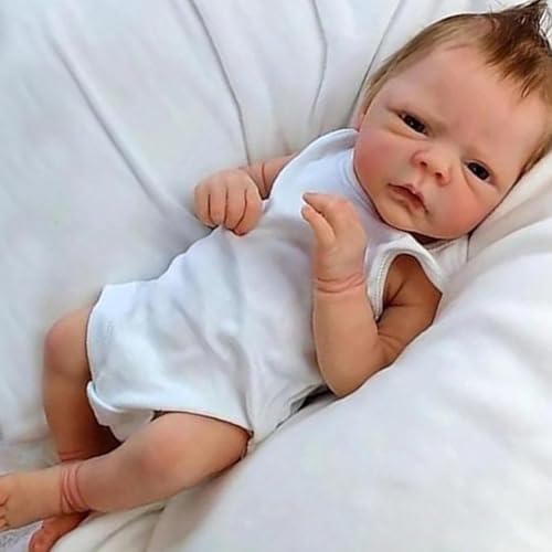 Wisfancy 18 Zoll Reborn Puppe Junge Ganzkörper-Silikon Lebensechtes Neugeborenes Baby Wie echtes neues Baby Spielzeug Waschbar Anatomisch Korrekt Junge Puppe, Weiße Kleidung von Wisfancy