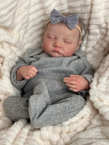 Wisfancy Reborn Baby Mädchen schlafen 19inch 49CM Ganzkörper-Silikon-Baby-Puppe Lebensechtes neugeborenes Baby mit handgezeichnetem Haar Kleinkind Spielzeug für 3 Jahre altes Kind von Wisfancy