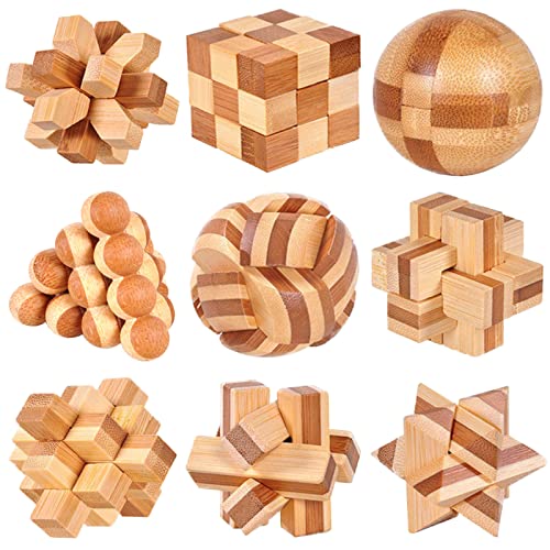 WishesMar 9 Stück Knobelspiele Holz Set Puzzle Geduldspiel Holzspielzeug Denkspiele Geschenk für Erwachsene und Kind - Logik Geist Spielzeug von WishesMar