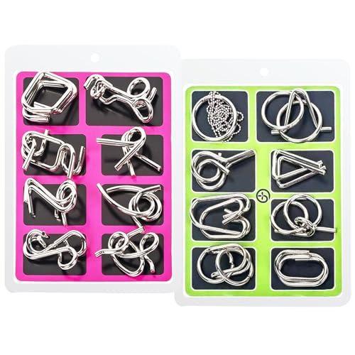 WishesMar Knobelspiele Metall Set von 16 Geduldsspiel für Kinder und Erwachsene - Knobeleien Puzzle aus Metall Knobeln Metal Rätsel Spielzeug Geschenk für Junge und Mädchen von WishesMar