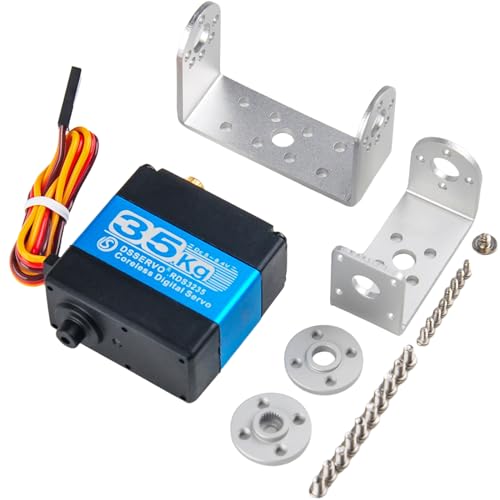 Wishiot RDS3235 Digitaler Servoroboter, Servomotor, kernloser Motor, 35 kg, hohes Drehmoment, Metallgetriebe, DC 5–7,4 V, mit U-förmiger Servo-Halterung, Armplatte für DIY-Roboter (180 Grad) von Wishiot
