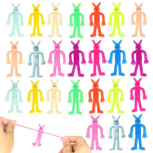 Ostern Geschenke Lustig Kinder, Oster Mitgebsel Kinder, Dekompression Kaninchen Stressabbau Spielzeug, 24Stück Osterhase Stress Relief Spielzeug Squeeze, Stretchy Schleuder für Mädchen Jungen von Wishstar