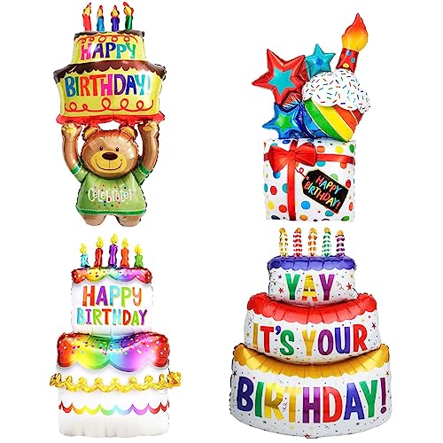 Wishstar Folienballon Happy Birthday Torten XXL,Happy Birthday Deko Bär,Geschenk+Torte+Bären Geburtstagsluftballon, Aufblasbare Torte Helium Ballon,Kuchen Folienluftballon Party Dekoration-4 Stück Wishstar Folienballon Happy Birthday Torten XXL,Happy Birthday Deko Bär,Geschenk+Torte+Bären Geburtstagsluftballon, Aufblasbare Torte Helium Ballon,Kuchen Folienluftballon Party Dekoration-4 Stück von Wishstar