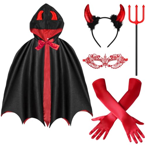 Teufel Kostüm Damen,Faschingskostüme damen,Schwarz Rot Teufel Umhang mit Teufelshörner Haarreif Handschuhe Dreizack Spitzen Augenmaske,Dreizack,Karneval Cosplay Kostüm für Damen,Halloween Deko Set Teufel Kostüm Damen,Faschingskostüme damen,Schwarz Rot Teufel Umhang mit Teufelshörner Haarreif Handschuhe Dreizack Spitzen Augenmaske,Dreizack,Karneval Cosplay Kostüm für Damen,Halloween Deko Set von Wishstar