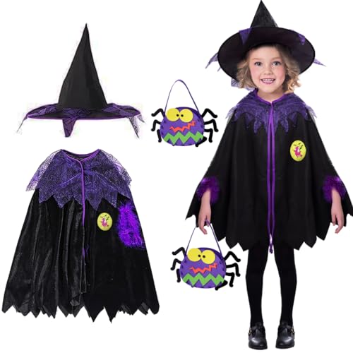 Wishstar Halloween Hexenkostüm Kinder Mädchen,Halloween Umhang Kinder,Hexenumhang mit hexenhut und Halloween tüte,Hexen Kostüm Kinder für Halloween Karneval Cosplay Party,Geeignet für Höhe 110-140cm Wishstar Halloween Hexenkostüm Kinder Mädchen,Halloween Umhang Kinder,Hexenumhang mit hexenhut und Halloween tüte,Hexen Kostüm Kinder für Halloween Karneval Cosplay Party,Geeignet für Höhe 110-140cm von Wishstar