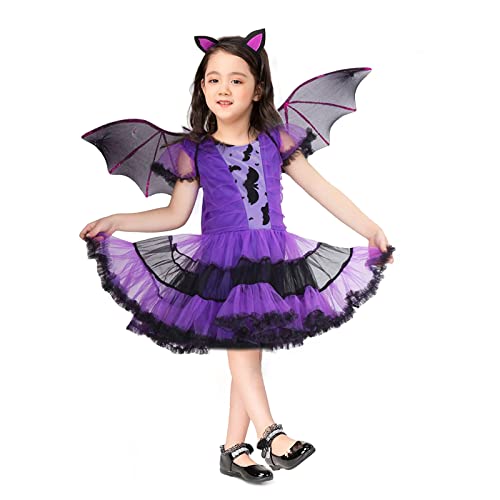 Wishstar Halloween Kostüm Kinder,Fledermaus Kostüm für Mädchen,Karneval kostüm Mädchen,Lila Fledermausrock mit Flügel und Stirnband für Halloween Karnevals Cosplay Party,Geeignet für Höhe 116-125cm Wishstar Halloween Kostüm Kinder,Fledermaus Kostüm für Mädchen,Karneval kostüm Mädchen,Lila Fledermausrock mit Flügel und Stirnband für Halloween Karnevals Cosplay Party,Geeignet für Höhe 116-125cm von Wishstar