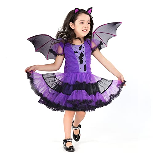Wishstar Halloween Kostüm Kinder，Fledermaus Kostüm für Mädchen，Kostüm Mädchen，Lila Fledermausrock mit Flügel und Stirnband für Halloween Karnevals Cosplay Party，Geeignet für Höhe 95-105cm von Wishstar