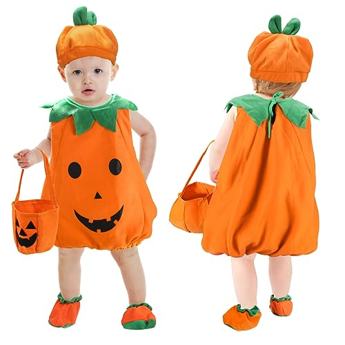 Wishstar Halloween kostüm Kinder kürbis，Kürbis kostüm Baby，Halloween kostüm Set Kleinkind,Halloween Cosplay Fasching Party kostüm für Kinder，Geeignet für Kinder mit 85-90 cm groß von Wishstar