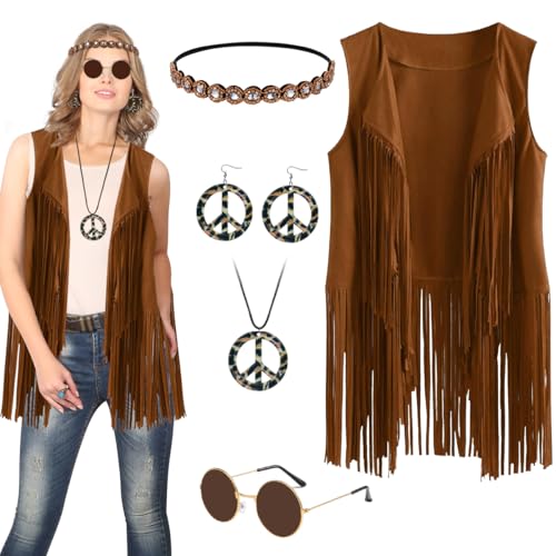 Wishstar Hippie Kostüm Damen Set,60er 70er Jahre kostüm damen,Braun hippie weste mit Hippie Brille,Ohrringe,Halsketten,Stirnbänder,Faschingskostüme hippie damen,Karneval, Disco, Hippie Party Kostüme Wishstar Hippie Kostüm Damen Set,60er 70er Jahre kostüm damen,Braun hippie weste mit Hippie Brille,Ohrringe,Halsketten,Stirnbänder,Faschingskostüme hippie damen,Karneval, Disco, Hippie Party Kostüme von Wishstar