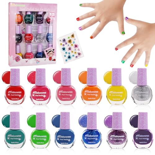 Nagellack Kinder Set 12 Farben Ungiftig Abziehbar Kindernagellack schnelltrocknend wasserlöslich Kinder Nagellack Kit Mädchen mit Bling Aufkleber, Karneval Geschenk Spielzeug Mädchen ab 3 Jahre Nagellack Kinder Set 12 Farben Ungiftig Abziehbar Kindernagellack schnelltrocknend wasserlöslich Kinder Nagellack Kit Mädchen mit Bling Aufkleber, Karneval Geschenk Spielzeug Mädchen ab 3 Jahre von Wiskowee