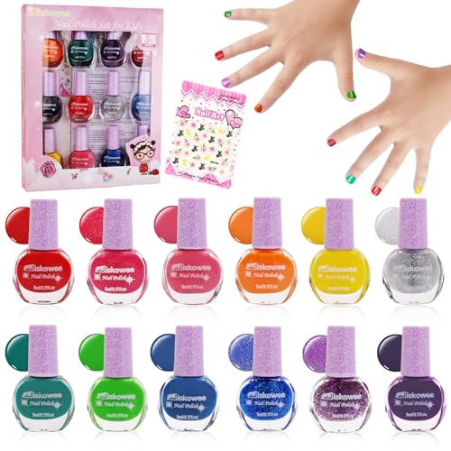 Nagellack Kinder Set 12 Farben Ungiftig Abziehbar Kindernagellack schnelltrocknend wasserlöslich Kinder Nagellack Kit Mädchen mit Blumeaufkleber, Karneval Geschenk Spielzeug Mädchen Nagellack Kinder Set 12 Farben Ungiftig Abziehbar Kindernagellack schnelltrocknend wasserlöslich Kinder Nagellack Kit Mädchen mit Blumeaufkleber, Karneval Geschenk Spielzeug Mädchen von Wiskowee