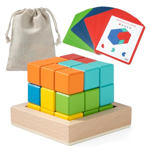 3D Soma Cube Buntes Bausteine Würfel Puzzle, Große Hölzerne Quadratische IQ Math Geduldspiel Knobelspiel Pädagogisches Spielzeug für Kinder Erwachsene Jungen Mädchen von Wisplye