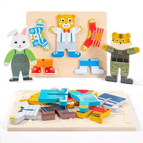 Ankleidepuzzle Spielzeug, Holztier Tier verkleiden Puzzles Geschenk Kinderspielzeug Holzspielzeug Mehrfarbig für Kinder ab 3 Jahre von Wisplye
