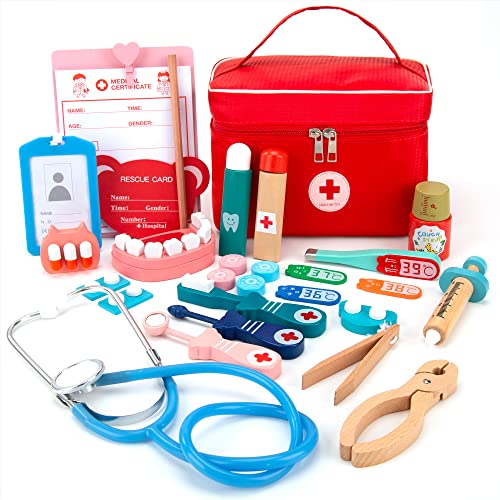 Arztkoffer Kinder Holz Spielzeug Doktor Spielset, Doktorkoffer Rot Arzt Set mit Stethoskop Zahnarzt Thermometer zum Rollenspiel Geschenk für Kinder Jungen und Mädchen ab 3 4 5 Jahre Arztkoffer Kinder Holz Spielzeug Doktor Spielset, Doktorkoffer Rot Arzt Set mit Stethoskop Zahnarzt Thermometer zum Rollenspiel Geschenk für Kinder Jungen und Mädchen ab 3 4 5 Jahre von Wisplye