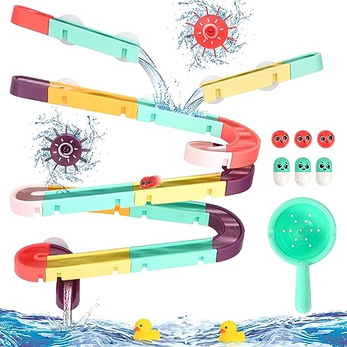 Badespielzeug Kinder Badewannenspielzeug DIY Kugelbahn Wasserspielzeug mit Saugnäpfe, Montessori Spielzeug Geschenk für Jungen Mädchen ab 3 4 5 6 Jahre (44Pcs) von Wisplye