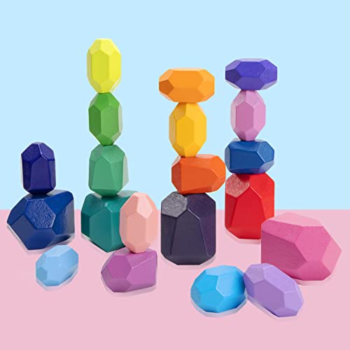 Wisplye Balanciersteine Stapelsteine aus Holz, 20 Stück Montessori Holzspielzeug Farbiger Meditations Stapeln Spielzeug Sortier und Stapelspielzeug für Kinder Baby von Wisplye