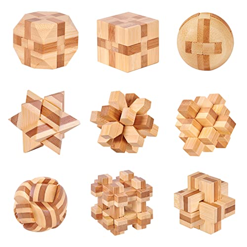 Denksportaufgaben Cube, IQ Spiele 3D Puzzle Holz, Knobelspiele Set Geduldspiel aus Holz Logisches Spielzeug Geschenk für Kinder Junge Mädchen und Erwachsene, 9 Stück von Wisplye